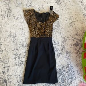 Express black and leopard print dress